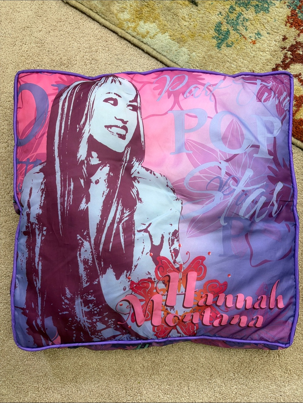 VTG Disney Hannah Montana Pop Star Oversized Floor Pillow 19x19 Y2K Miley Cyrus